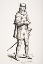 Louis de Mallet (1448-1516) depicted in 1487 in Costume of War and Tournament, after a 16th century engraving, from 'Le Moyen Age et La Renaissance' by Paul Lacroix (1806-84) published 1847 (litho) | Obraz na stenu