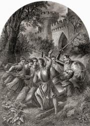 Pilgrims attacking Giant Despair. From The Pilgrim's Progress by John Bunyan. 19th century print. | Obraz na stenu