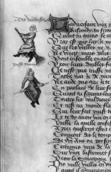Ms Fr 12476 fol.105v Two witches from 'Le Champion des Dames' by Martin le Franc (1410-61) 1451 (vellum) (b/w photo) | Obraz na stenu
