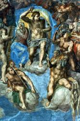 Christ, detail from 'The Last Judgement', in the Sistine Chapel, 16th century with self-portrait of Michelangelo as Saint Bartholomew holding flayed skin (fresco) | Obraz na stenu