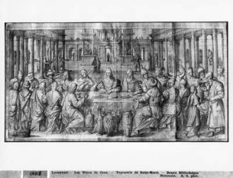 Life of Christ, Marriage at Cana, preparatory study of tapestry cartoon for the Church Saint-Merri in Paris, c.1585-90 (pierre noire & wash & white highlights on paper) | Obraz na stenu