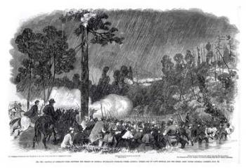Battle at Corrack's Ford, Between the Troops of General McClellan's Command, Under General Morris, Led by Captain Benham, and the Rebel Army Under General Garnett, July 14th 1861, from 'Frank Leslie's Illustrated Newspaper' (engraving) (b&w photo) | Obraz na stenu