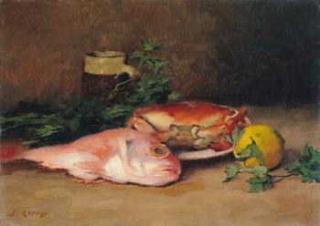Crab and Red Mullet (oil on canvas) | Obraz na stenu