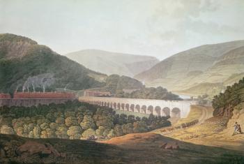 View of a Stone Bridge across the Valley and River at Risca in Monmouthshire (colour engraving) | Obraz na stenu