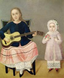 Young Girl with a Guitar and Child with a Bouquet (oil on canvas) | Obraz na stenu