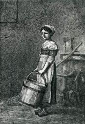 Cosette Carrying a Bucket, illustration from 'Les Miserables' by Victor Hugo (engraving) (b/w photo) | Obraz na stenu