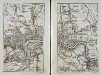 Map of East London, plates 20-21, from 'Cary's Actual Survey of Middlesex', 1786 (hand-coloured engraving) | Obraz na stenu