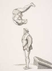 The Spring Board, illustration from a facsimilie of 'Excercises in Leaping and Vaulting', by A. Tuccaro, published 1599, from 'Le Moyen Age et La Renaissance' by Paul Lacroix (1806-84) published 1847 (litho) | Obraz na stenu