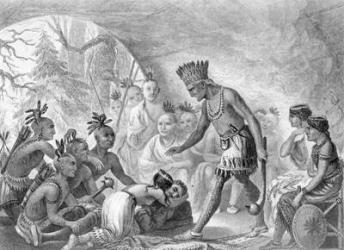Captain Smith rescued by Pocahontas, 1607, engraved by D.G.Thompson, 19th century (engraving) (b&w photo) | Obraz na stenu
