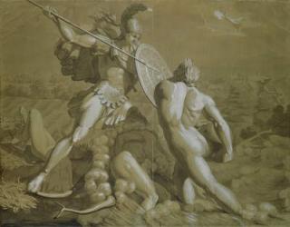 Fight of Achilles with the River Scamander (brown and white wash over pencil on paper) | Obraz na stenu