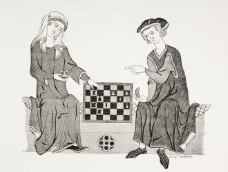 Othon IV, Marquis of Brandenburg, playing chess with his wife Hedwige de Habsbourg, from 'Les Arts au Moyen Age', published 1873 (litho) | Obraz na stenu