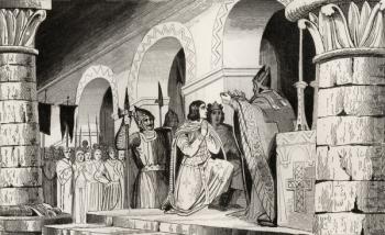 Louis III (863-82) and Carloman (865-84) crowned together, from 'Histoire de France' by Colart, published c.1840 (engraving) | Obraz na stenu