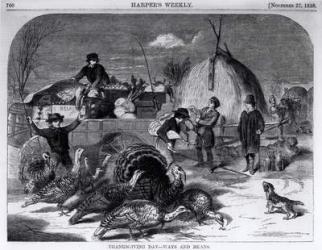 Thanksgiving Day: Ways and Means, from 'Harper's Weekly', 27th November 1858 (engraving) (b/w photo) | Obraz na stenu