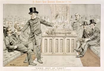 'Come Out of That', Mr Gladstone Returns from the Country, and Finds his Seat Occupied, from 'St. Stephen's Review Presentation Cartoon', 7 August 1886 (colour litho) | Obraz na stenu