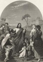Christ blessing the little children, engraved by S. Allen, from 'The National Illustrated Family Bible', published c.1870 (litho) | Obraz na stenu