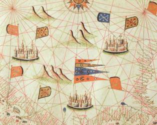 The coast of Tunisia and the Gulf of Gabes, from a nautical atlas of the Mediterranean and Middle East (ink on vellum) | Obraz na stenu