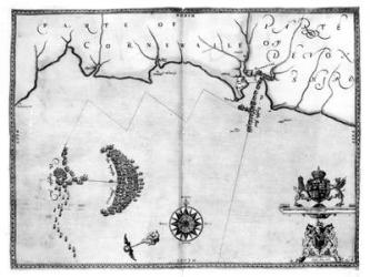 Map No.2 Showing the route of the Armada fleet, engraved by Augustine Ryther, 1588 (engraving) (b/w photo) | Obraz na stenu