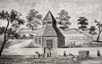 The First Friends' Meeting House, Burlington County, New Jersey, United States of America, after a drawing dating from the late 17th century, from The Century Magazine, published 1887 (engraving) | Obraz na stenu