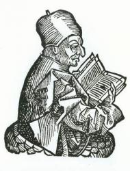 St. Bede (673-735) from 'Liber Chronicarum' by Hartmann Schedel (1440-1514) 1493 (woodcut) (b/w photo) | Obraz na stenu