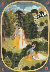 Radha and Krishna walking in a grove, Kangra, Himachal Pradesh, 1820-25 (gouache on paper) | Obraz na stenu