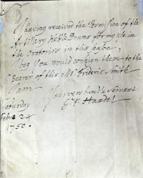 Letter from George Frederick Handel dated February 24th 1750 (pen & ink on paper) (photo) | Obraz na stenu