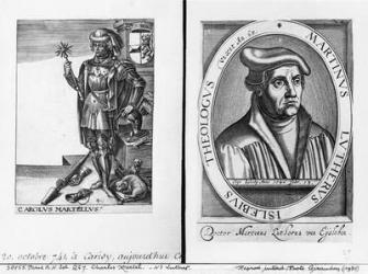 Charles Martel (688-741) and Martin Luther (1483-1546) (engraving) (b/w photo) | Obraz na stenu