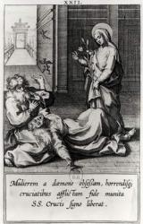 St. Catherine Exorcising a Demon from a Possessed Woman (engraving) (b/w photo) | Obraz na stenu