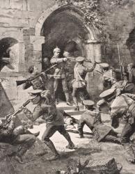 Hand to hand fighting as British troops attack German defenders of Chateau d'Hooge near Ypres Belgium, 1915, from 'The War Illustrated Album deLuxe', published in London, 1916 (litho) | Obraz na stenu