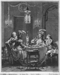 The Gourmet Supper, engraved by Isidore Stanislas Helman (1743-1809) 1781 (engraving) (b/w photo) | Obraz na stenu