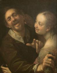 A Laughing Couple, self portrait of the artist with his wife (Scherzendes Paar), 1596 | Obraz na stenu