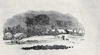 Endpiece, late 18th or early 19th century (wood engraving) 99;landscape; winter; figure; snow; snowy; countryside; rural; vignette; | Obraz na stenu