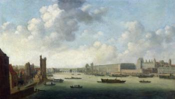 Perspective View of Paris perspective view of Paris from the Barber Bridge downstream, depicting the Hôtel Bourbon, The Grande Galerie of the Louvre, c.1640 (oil on canvas) | Obraz na stenu