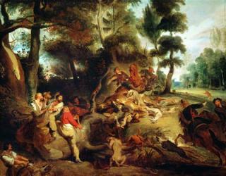 The Wild Boar Hunt, after a painting by Rubens, c.1840-50 (oil on canvas) | Obraz na stenu