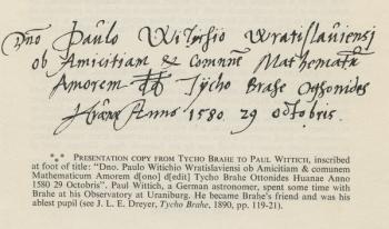 Presentation inscription from Tycho Brahe to Paul Wittich, 1580 | Obraz na stenu