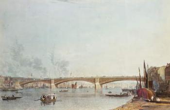 Southwark Bridge, West Front, from Bankside, looking towards London Bridge (colour litho) | Obraz na stenu