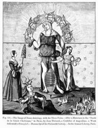 The Image of Dame Astrology with the Three Fates, from the 'Traite de la Cabale Chretienne', by Jean Thenaud, a Cordelier of Angouleme, illustration from 'Science and Literature in the Middle Ages and the Renaissance', written and engraved by Paul Lacroix | Obraz na stenu