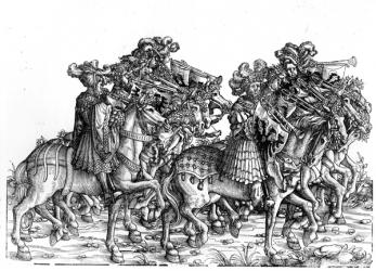 Ten Musicians with Trumpets, from the Triumphal Procession of the Emperor Maximilian I, c.1517 (woodcut) | Obraz na stenu