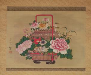 Basket of flowers, 1837 (ink and colours on silk) | Obraz na stenu