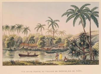 Village of Matavae, Tahiti, illustration from 'Voyage autour du Monde sur la Corvette Coquille' by Lieutenant Louis Isodore Duperrey (litho) | Obraz na stenu