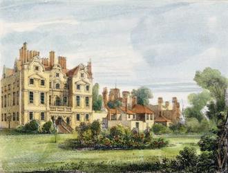 North Front, Old Palace, from the Queen's Garden, plate 5 from 'Kew Gardens: A Series of Twenty-Four Drawings on Stone', engraved by Charles Hullmandel (1789-1850) published 1820 (hand-coloured litho) | Obraz na stenu