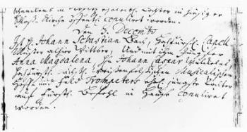 Register of Bach's wedding to Anna Magdalena Wickeln in the Rectory of the Jacobskirche, Koethen, 3rd December 1721 (pen and ink on paper) | Obraz na stenu