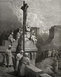 Gerard of Avesnes exposed on the walls of Arsuf, illustration from 'Bibliotheque des Croisades' by J-F. Michaud, 1877 (litho) | Obraz na stenu