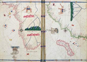 Ms Ital 550.0.3.15 fol.4v-5r Map of Africa and the Cape of Good Hope, from the 'Carte Geografiche' (vellum) | Obraz na stenu