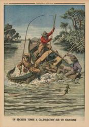 A fisherman astride a crocodile, back cover illustration from 'Le Petit Journal', supplement illustrze, 12th April 1914 (colour litho) | Obraz na stenu