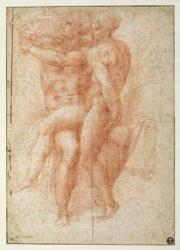 Nude female seated on the knees of a seated male nude: Adam and Eve (sanguine on paper) | Obraz na stenu