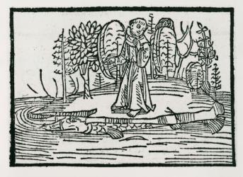 St. Brendan on the fish island, illustration from 'The Voyage of St. Brendan', 1499 (woodcut) | Obraz na stenu