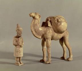 Funerary statuettes of a laden camel and a barbarian caravanner, Tang Dynasty (618-907) (stone) | Obraz na stenu
