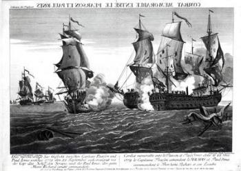 The Memorable Combat Between Captain Pearson, the Commander of 'The Serapis' and John Paul Jones, Commander of 'Le Bonhomme Richard', 22nd September 1779, engraved by Balthasar Frederic Loizel (engraving) (b&w photo) | Obraz na stenu