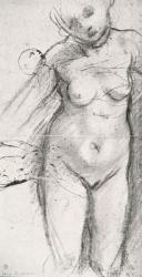 Knee Length Study of a Nude Woman (charcoal on paper) (b/w photo) | Obraz na stenu