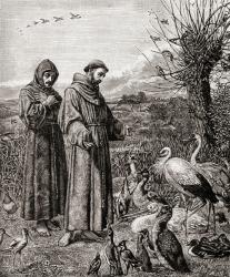 Saint Francis of Assissi, c. 1181-1226. Founder of the Franciscan Order. St. Francis preaching to the birds. From the picture by H. Stacy Marks. | Obraz na stenu